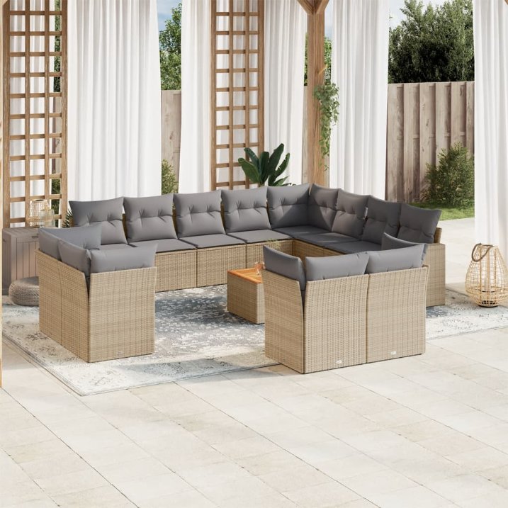 13-tlg. Garten-Sofagarnitur mit Kissen Schwarz Poly Rattan