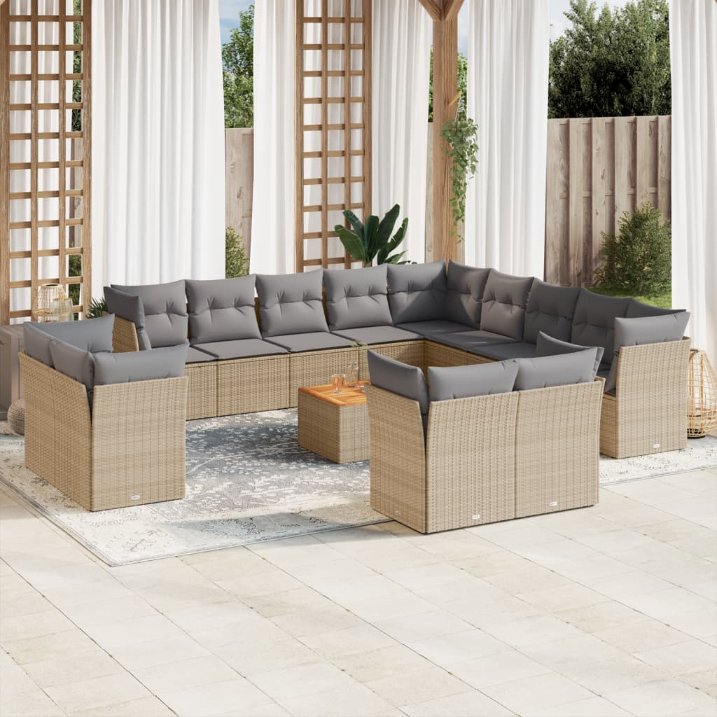 14-tlg. Garten-Sofagarnitur mit Kissen Schwarz Poly Rattan