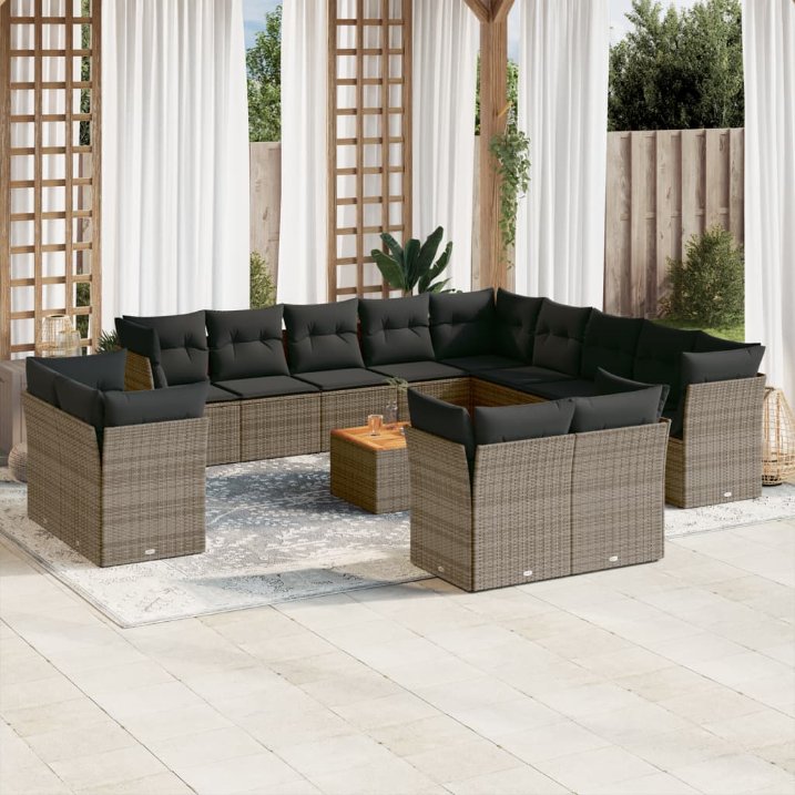 14-tlg. Garten-Sofagarnitur mit Kissen Schwarz Poly Rattan