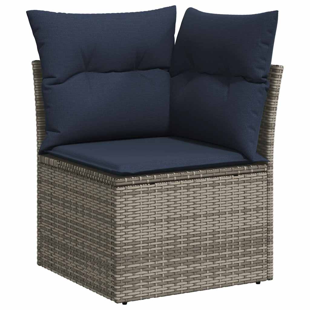 vidaXL 11-teiliges Gartensofa-Set mit Kissen, grau, Polyrattan