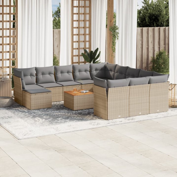 13-tlg. Garten-Sofagarnitur mit Kissen Schwarz Poly Rattan