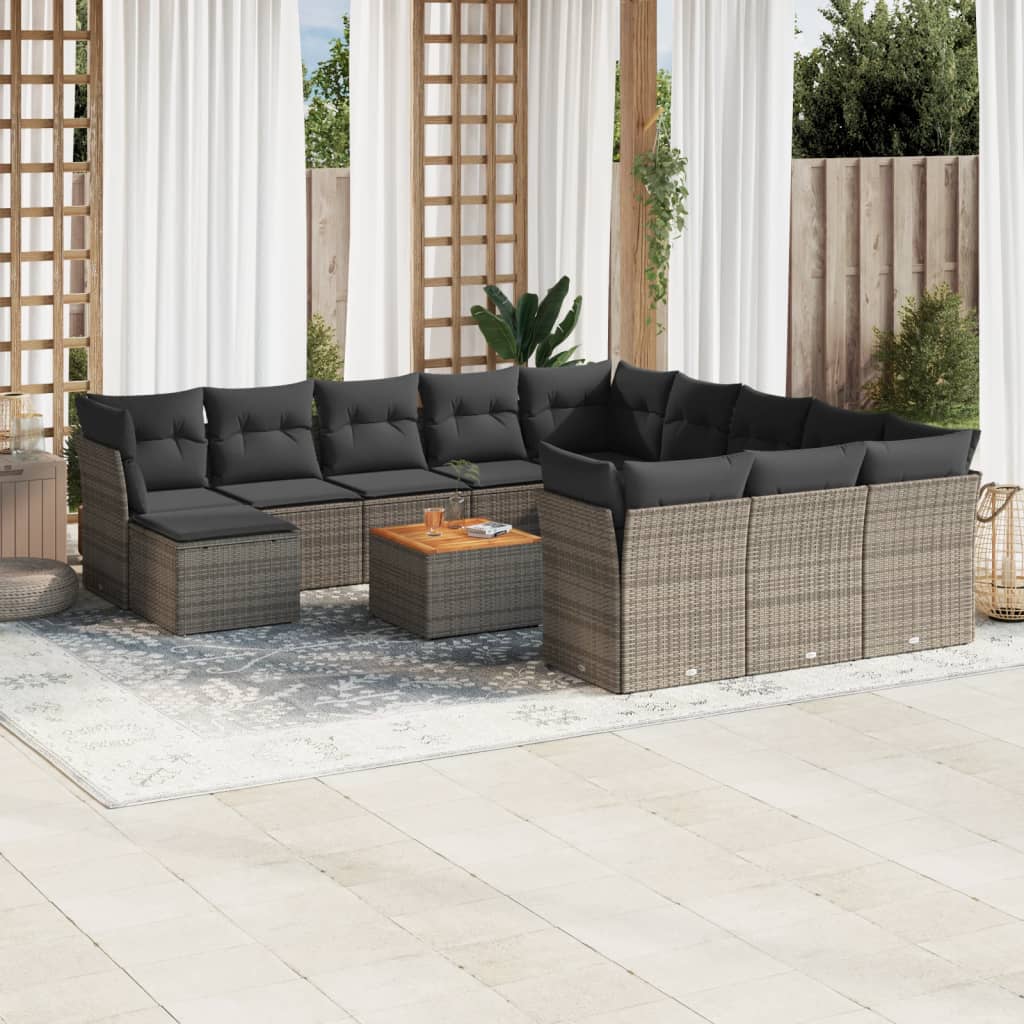 13-tlg. Garten-Sofagarnitur mit Kissen Schwarz Poly Rattan