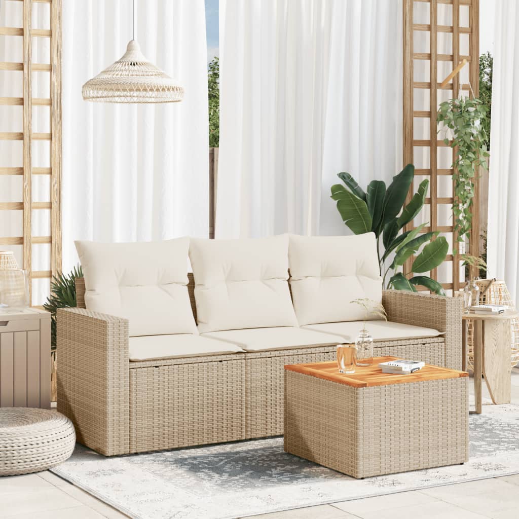 4-tlg. Garten-Sofagarnitur mit Kissen Schwarz Poly Rattan