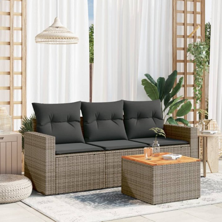 4-tlg. Garten-Sofagarnitur mit Kissen Schwarz Poly Rattan