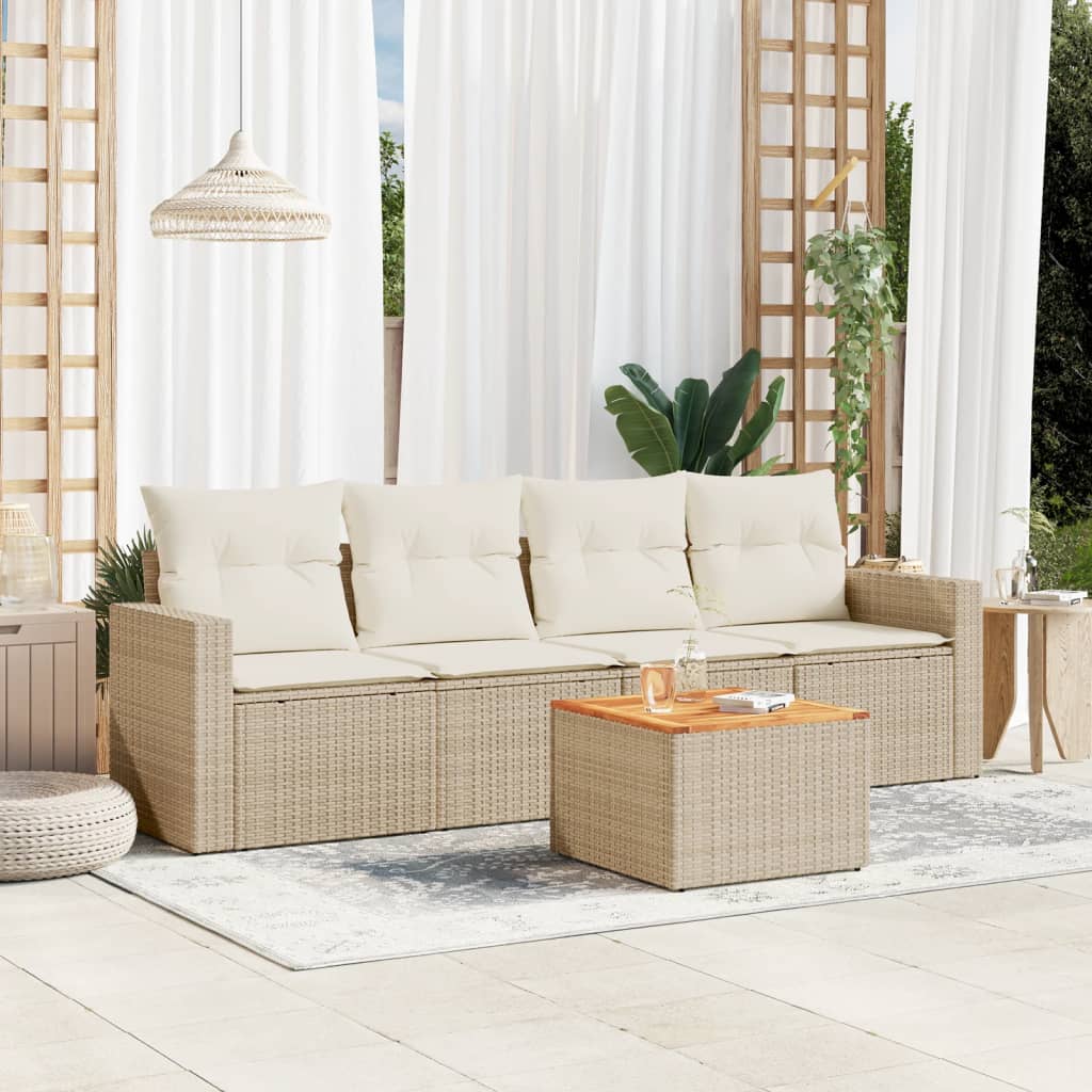 5-tlg. Garten-Sofagarnitur mit Kissen Schwarz Poly Rattan