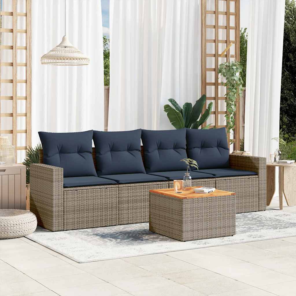 5-tlg. Garten-Sofagarnitur mit Kissen Schwarz Poly Rattan