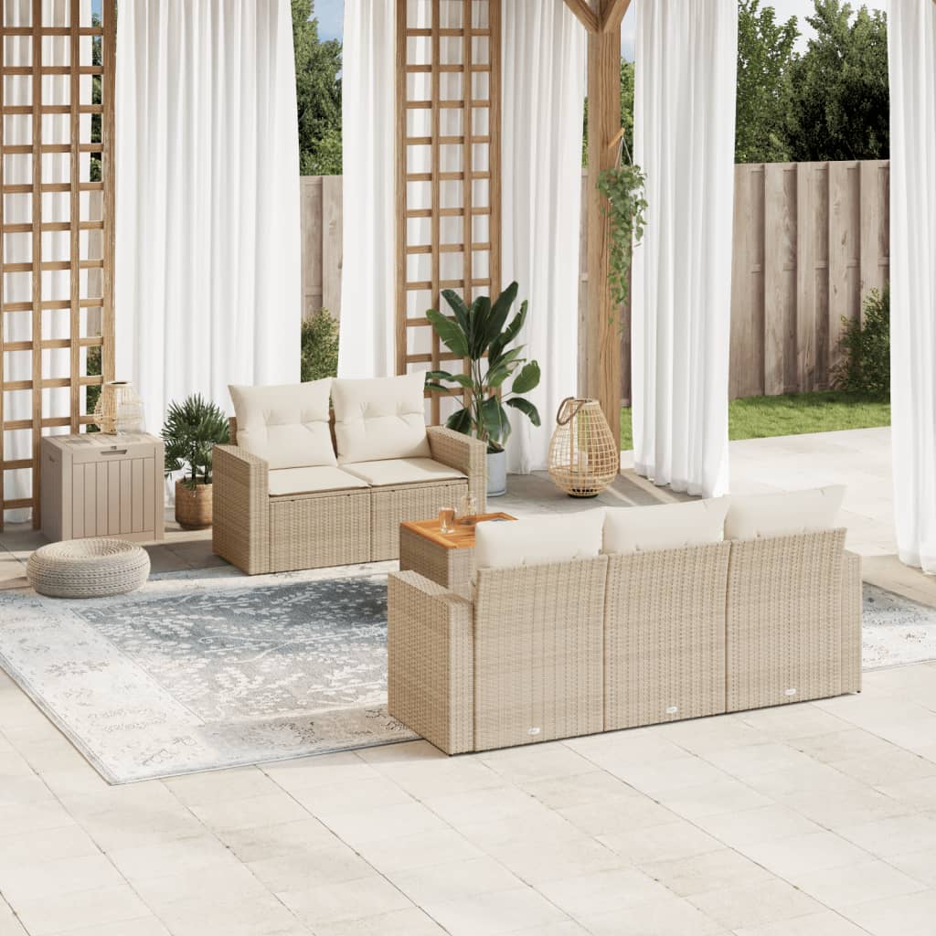 6-tlg. Garten-Sofagarnitur mit Kissen Schwarz Poly Rattan