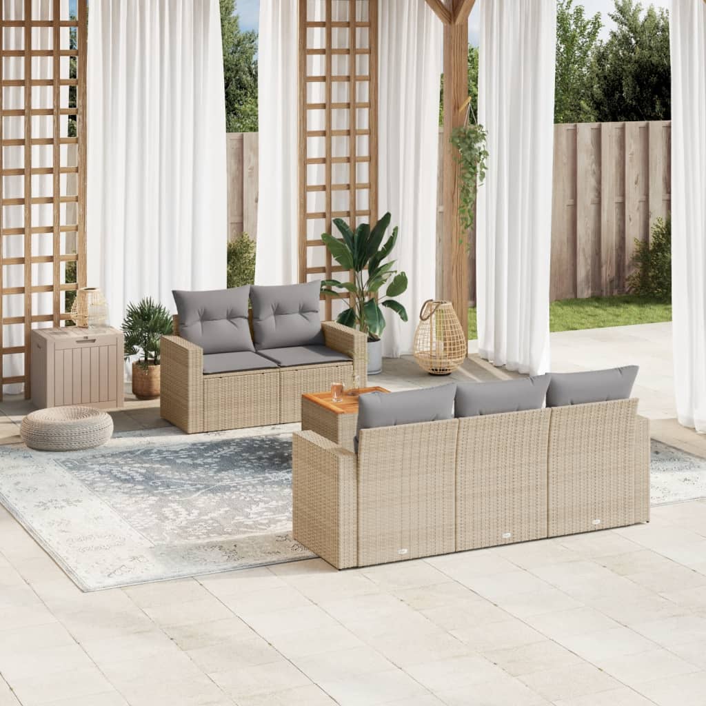 6-tlg. Garten-Sofagarnitur mit Kissen Schwarz Poly Rattan