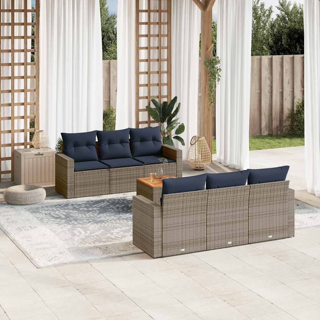 7-tlg. Garten-Sofagarnitur mit Kissen Schwarz Poly Rattan