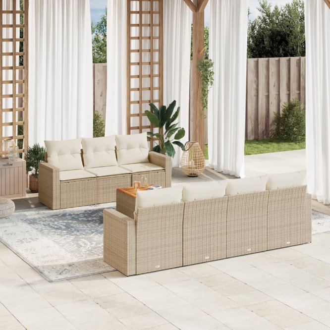 8-tlg. Garten-Sofagarnitur mit Kissen Schwarz Poly Rattan