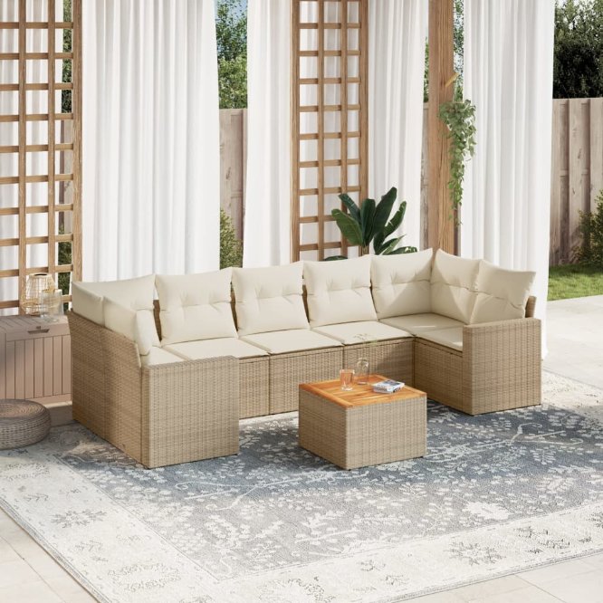 8-tlg. Garten-Sofagarnitur mit Kissen Schwarz Poly Rattan