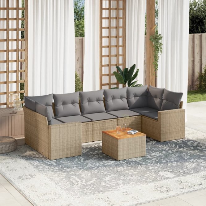 8-tlg. Garten-Sofagarnitur mit Kissen Schwarz Poly Rattan