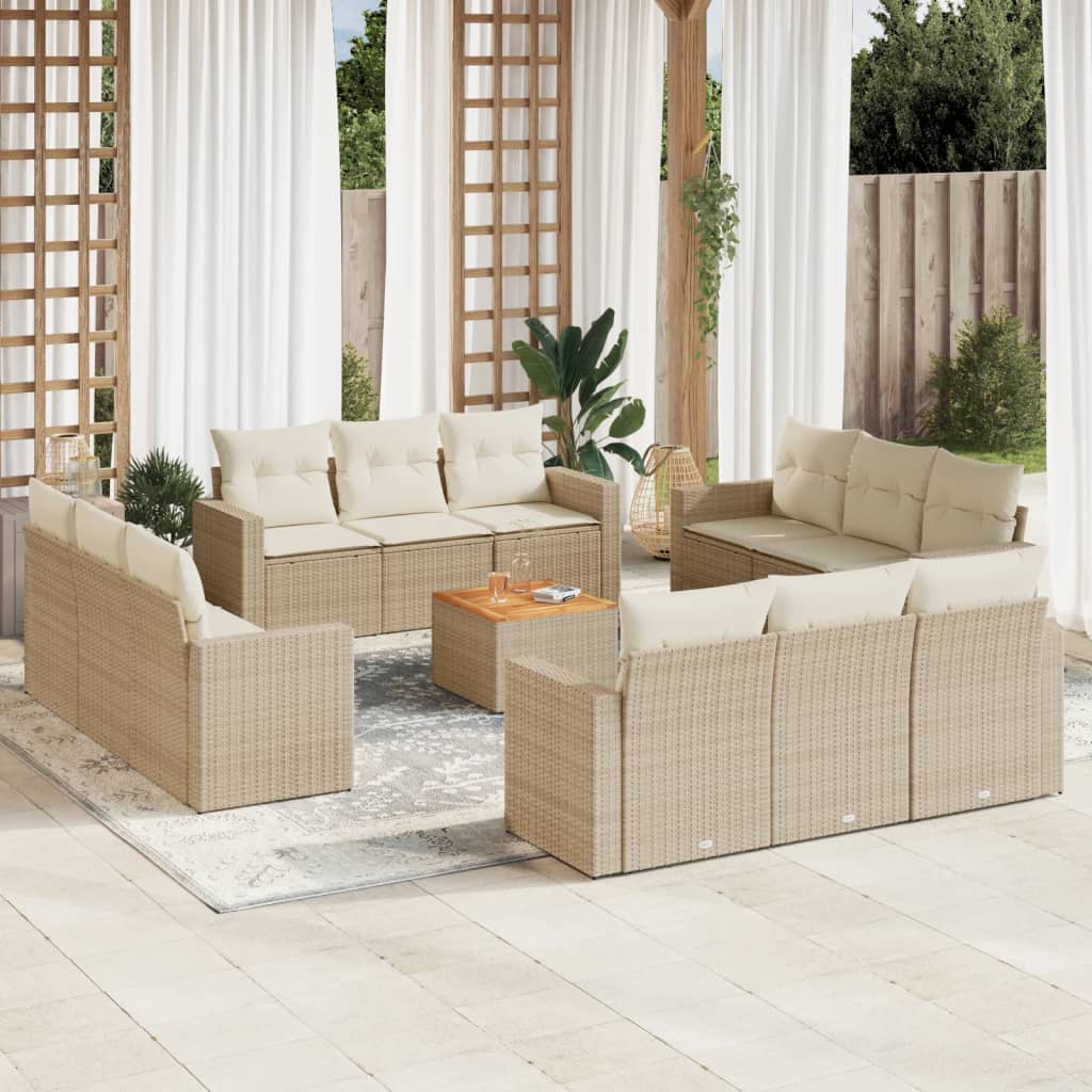 13-tlg. Garten-Sofagarnitur mit Kissen Schwarz Poly Rattan
