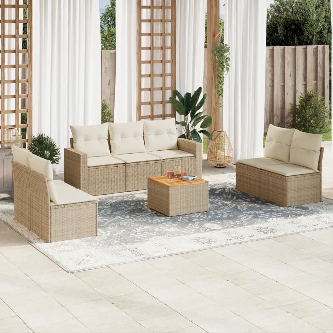 8-tlg. Garten-Sofagarnitur mit Kissen Schwarz Poly Rattan