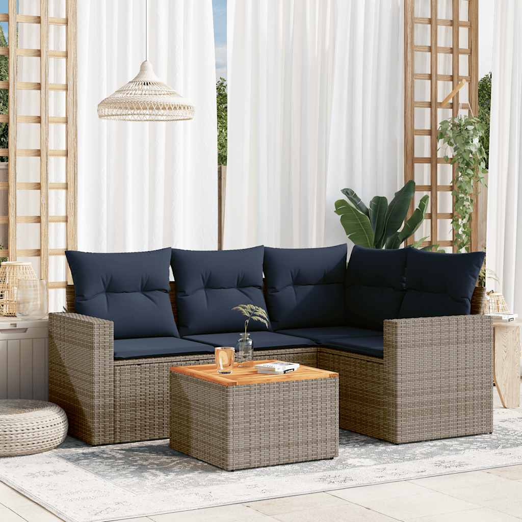 5-tlg. Garten-Sofagarnitur mit Kissen Schwarz Poly Rattan