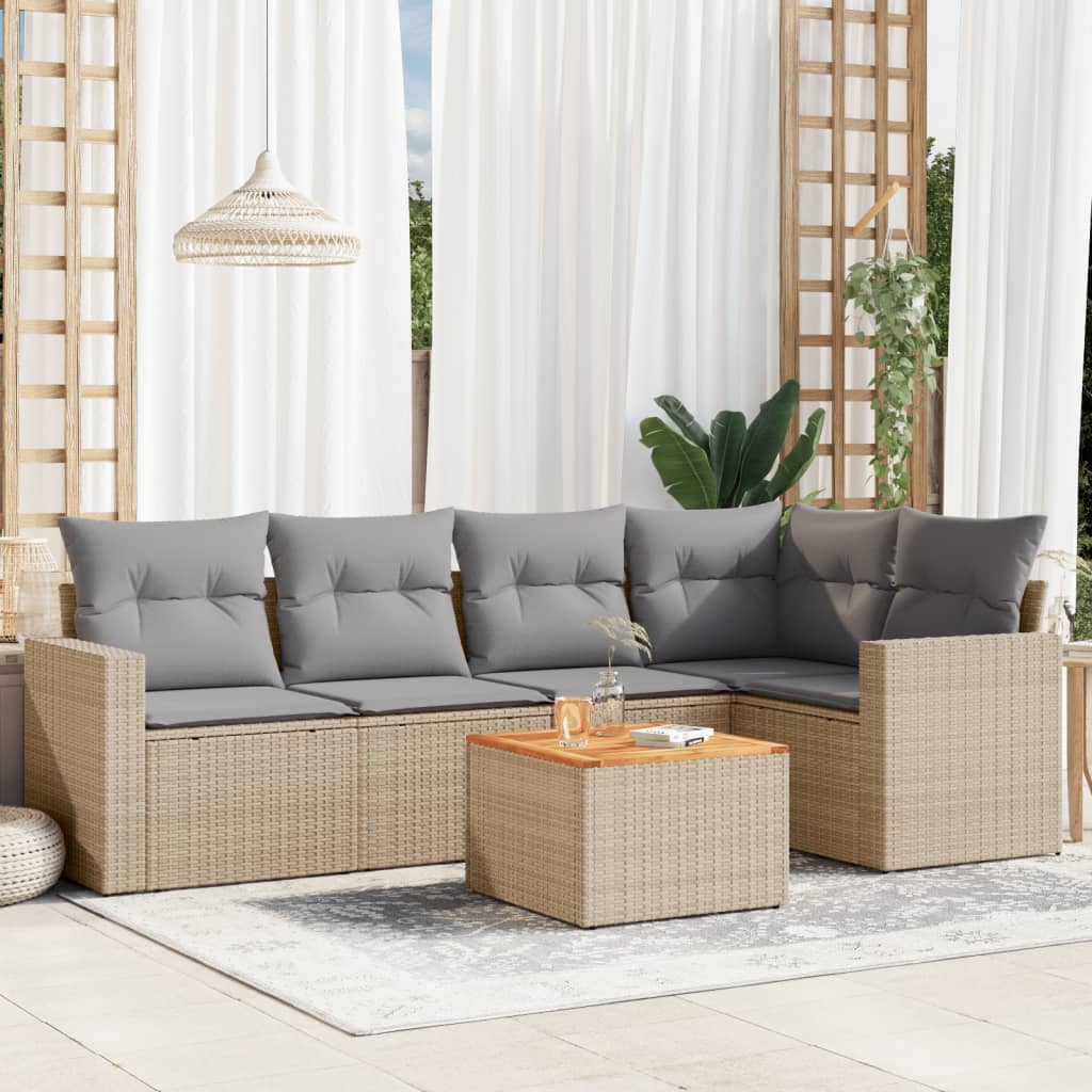 6-tlg. Garten-Sofagarnitur mit Kissen Schwarz Poly Rattan