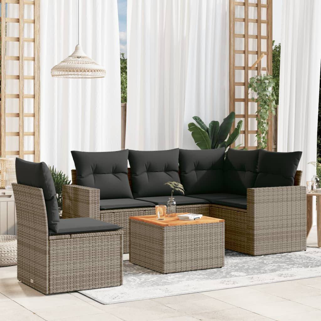 6-tlg. Garten-Sofagarnitur mit Kissen Schwarz Poly Rattan