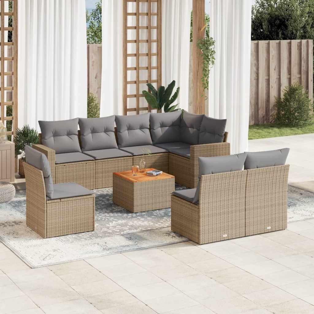 9-tlg. Garten-Sofagarnitur mit Kissen Schwarz Poly Rattan