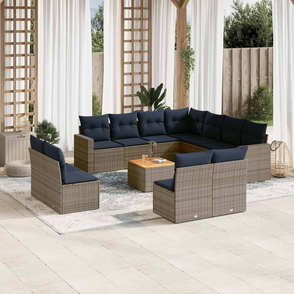 vidaXL 12-tlg. Garten-Sofagarnitur mit Kissen Grau Poly Rattan