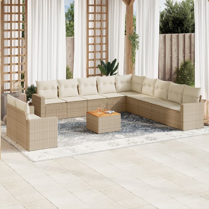 12-tlg. Garten-Sofagarnitur mit Kissen Schwarz Poly Rattan