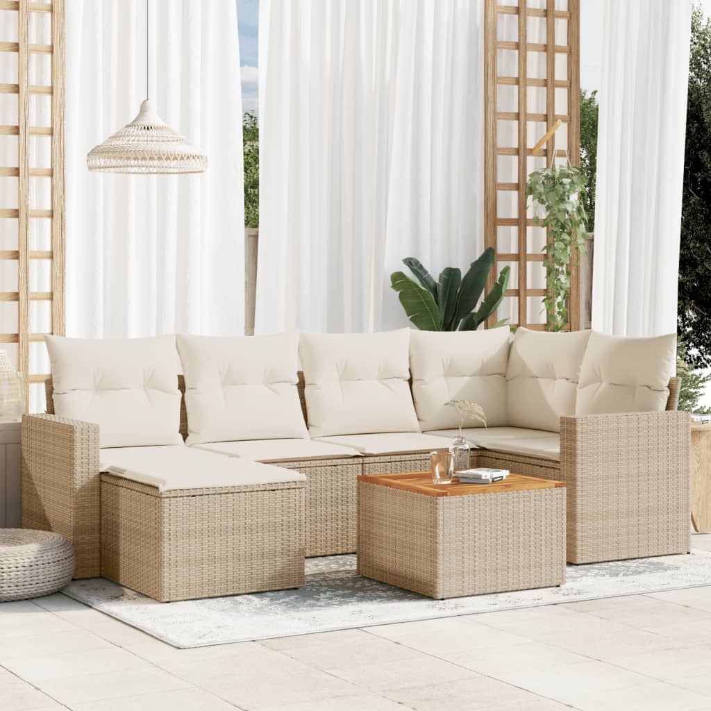7-tlg. Garten-Sofagarnitur mit Kissen Schwarz Poly Rattan