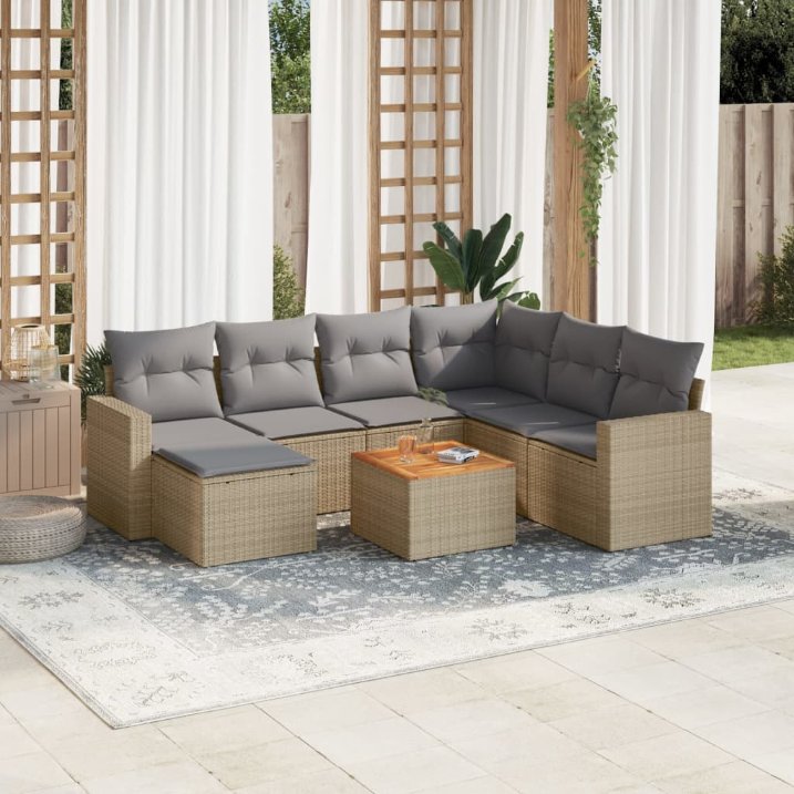 8-tlg. Garten-Sofagarnitur mit Kissen Schwarz Poly Rattan