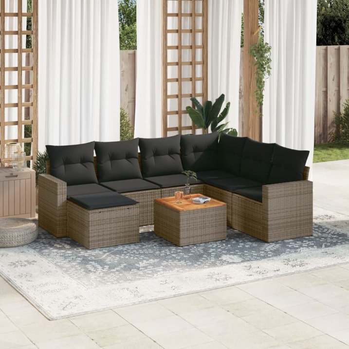 8-tlg. Garten-Sofagarnitur mit Kissen Schwarz Poly Rattan
