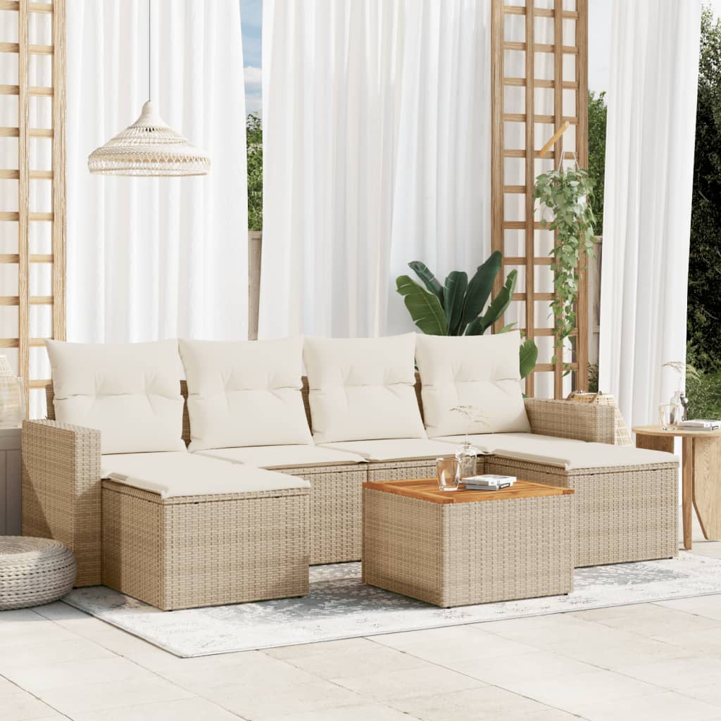 7-tlg. Garten-Sofagarnitur mit Kissen Schwarz Poly Rattan
