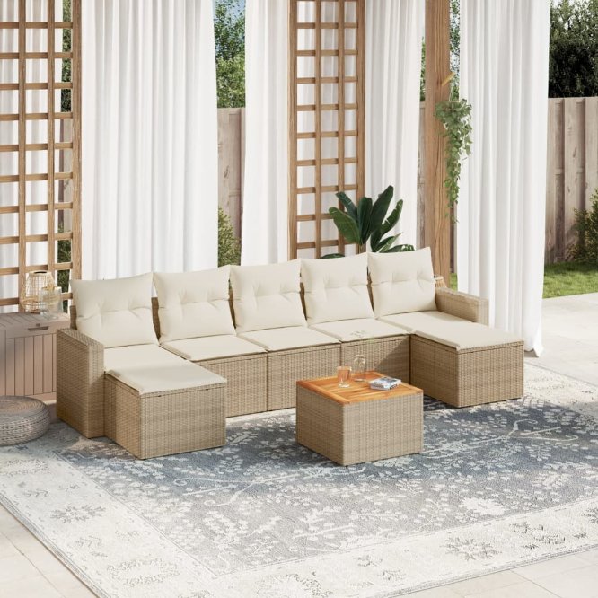 8-tlg. Garten-Sofagarnitur mit Kissen Schwarz Poly Rattan