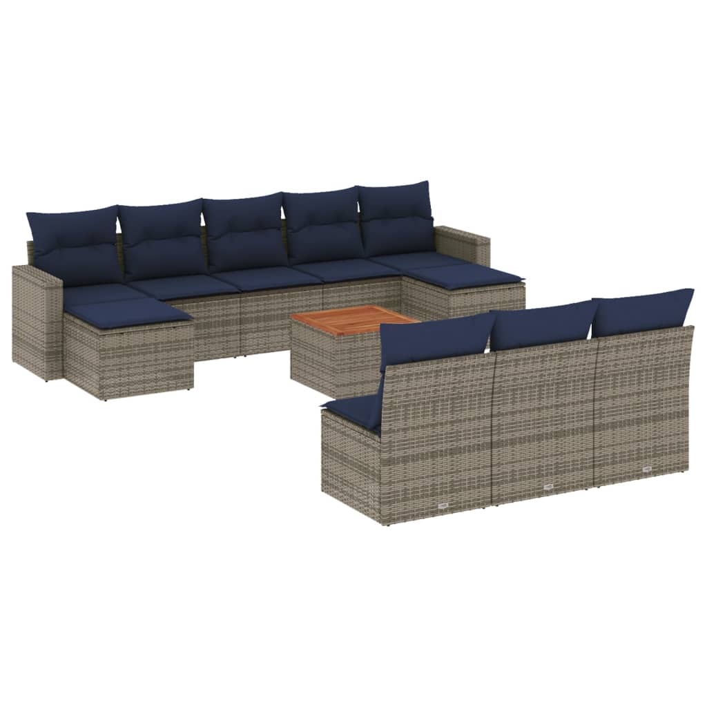 vidaXL 11-teiliges Gartensofa-Set mit Kissen, grau, Polyrattan