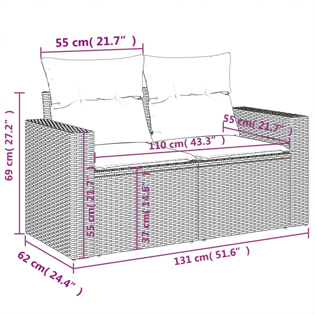 12-tlg. Garten-Sofagarnitur mit Kissen Schwarz Poly Rattan