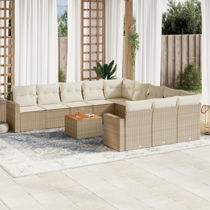 12-tlg. Garten-Sofagarnitur mit Kissen Schwarz Poly Rattan