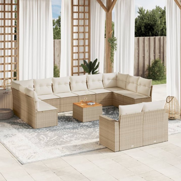 13-tlg. Garten-Sofagarnitur mit Kissen Schwarz Poly Rattan