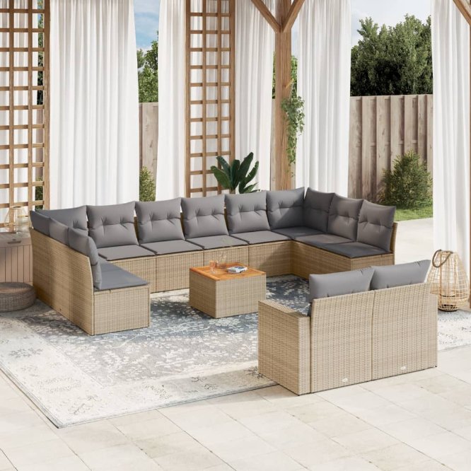 13-tlg. Garten-Sofagarnitur mit Kissen Schwarz Poly Rattan