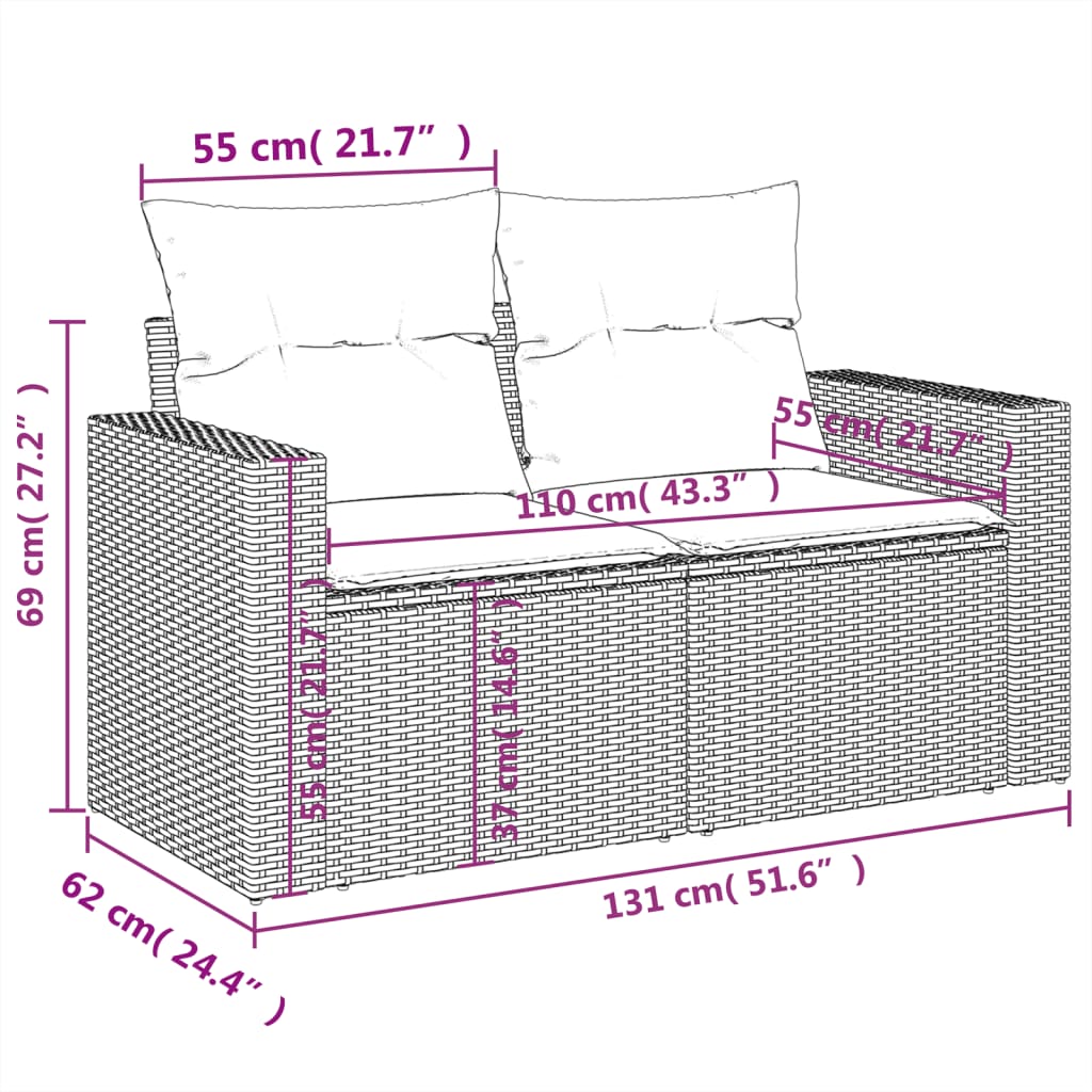 13-tlg. Garten-Sofagarnitur mit Kissen Schwarz Poly Rattan