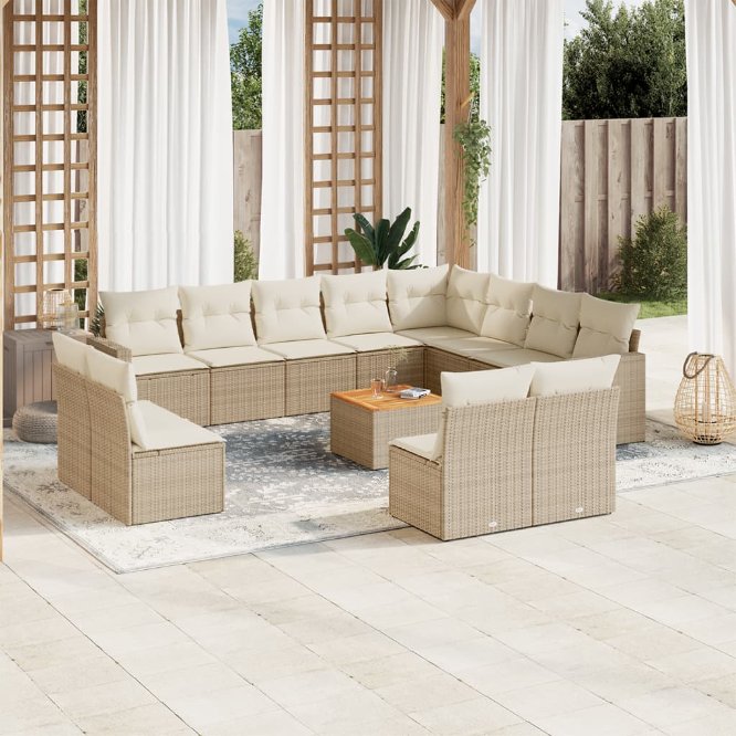 13-tlg. Garten-Sofagarnitur mit Kissen Schwarz Poly Rattan
