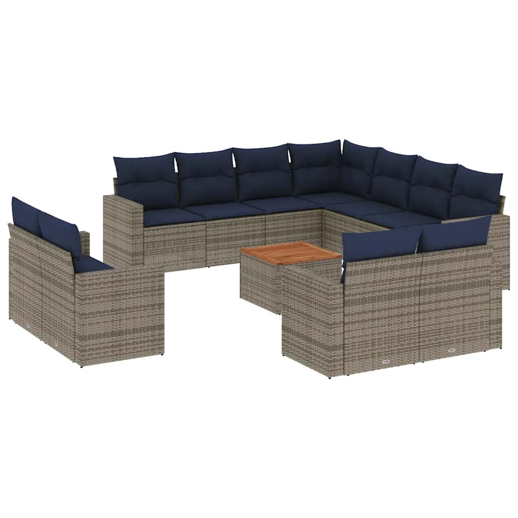 vidaXL 12-tlg. Garten-Sofagarnitur mit Kissen Grau Poly Rattan