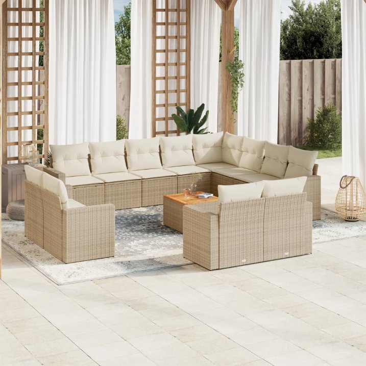13-tlg. Garten-Sofagarnitur mit Kissen Schwarz Poly Rattan