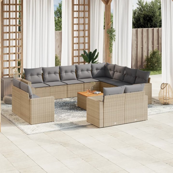 13-tlg. Garten-Sofagarnitur mit Kissen Schwarz Poly Rattan