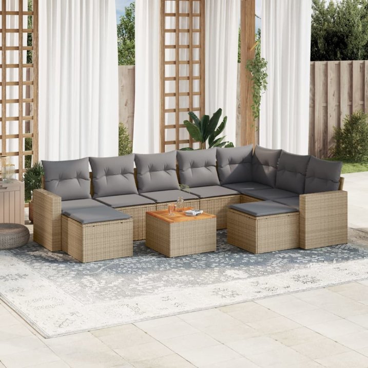 vidaXL 10-tlg. Garten-Sofagarnitur mit Kissen Schwarz Poly Rattan