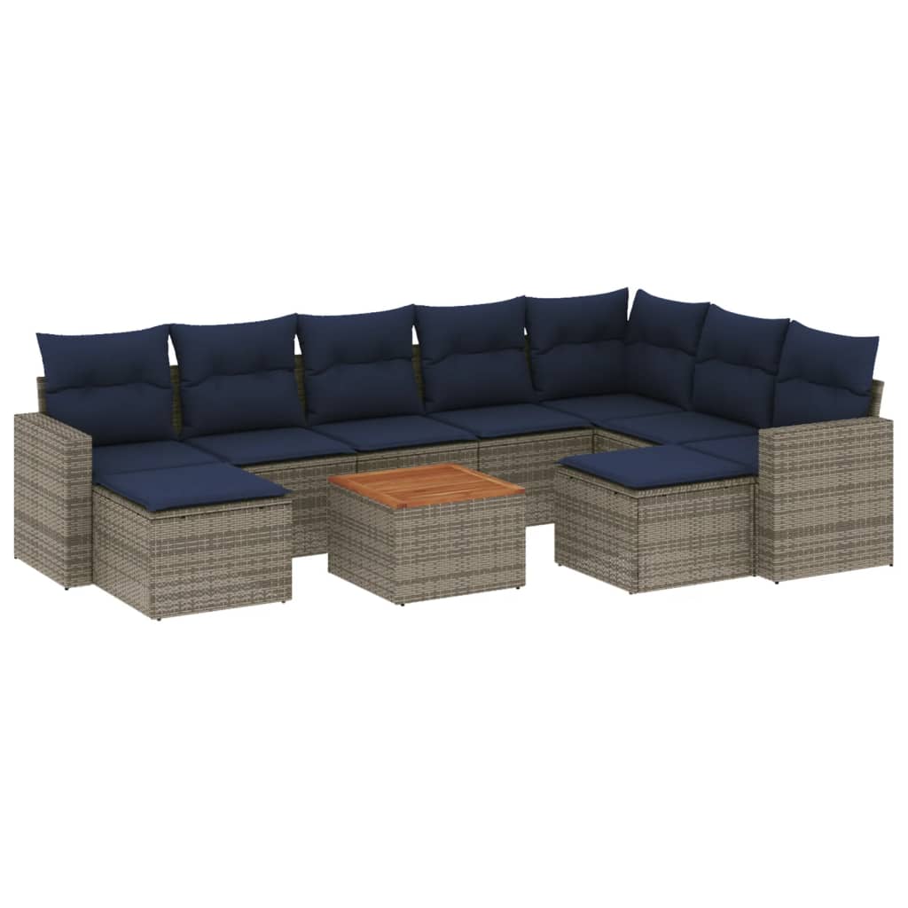 vidaXL 10-teiliges Gartensofa-Set mit Kissen, grau, Polyrattan