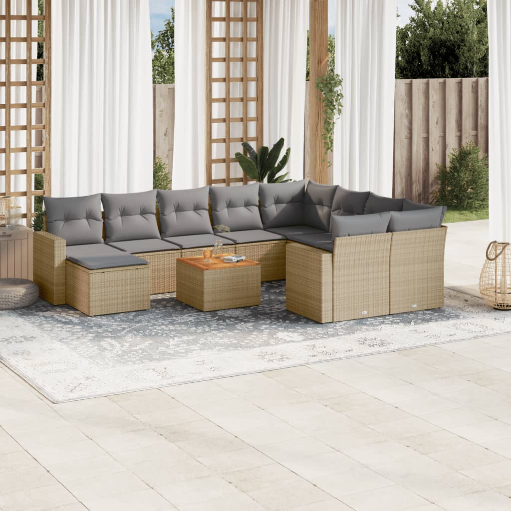 11-tlg. Garten-Sofagarnitur mit Kissen Schwarz Poly Rattan