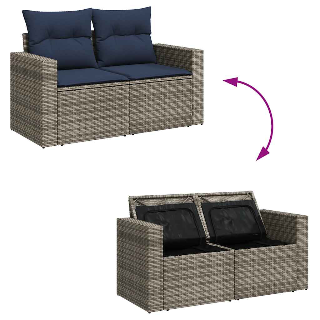 14-teiliges Gartensofa-Set mit Kissen, grau, Polyrattan