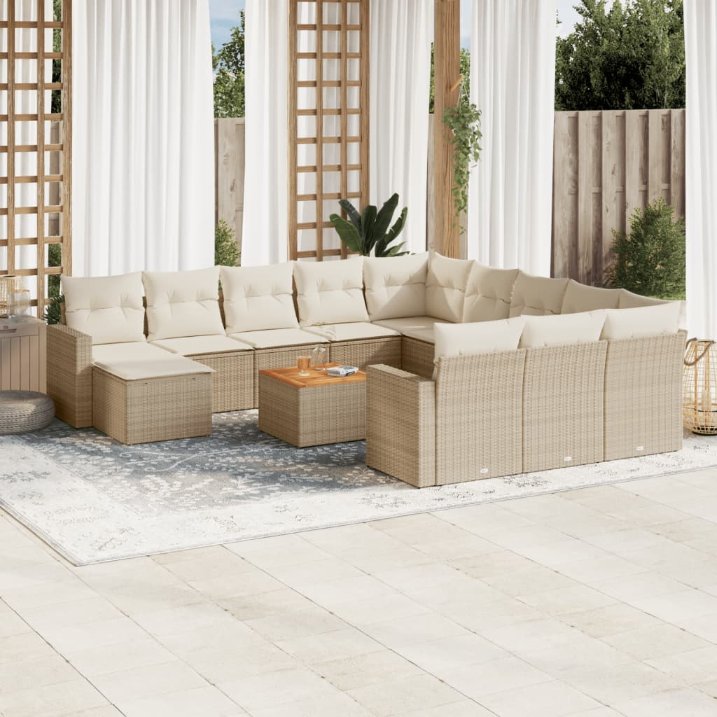 13-tlg. Garten-Sofagarnitur mit Kissen Schwarz Poly Rattan
