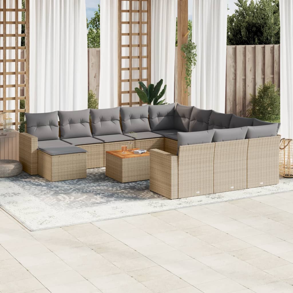 13-tlg. Garten-Sofagarnitur mit Kissen Schwarz Poly Rattan