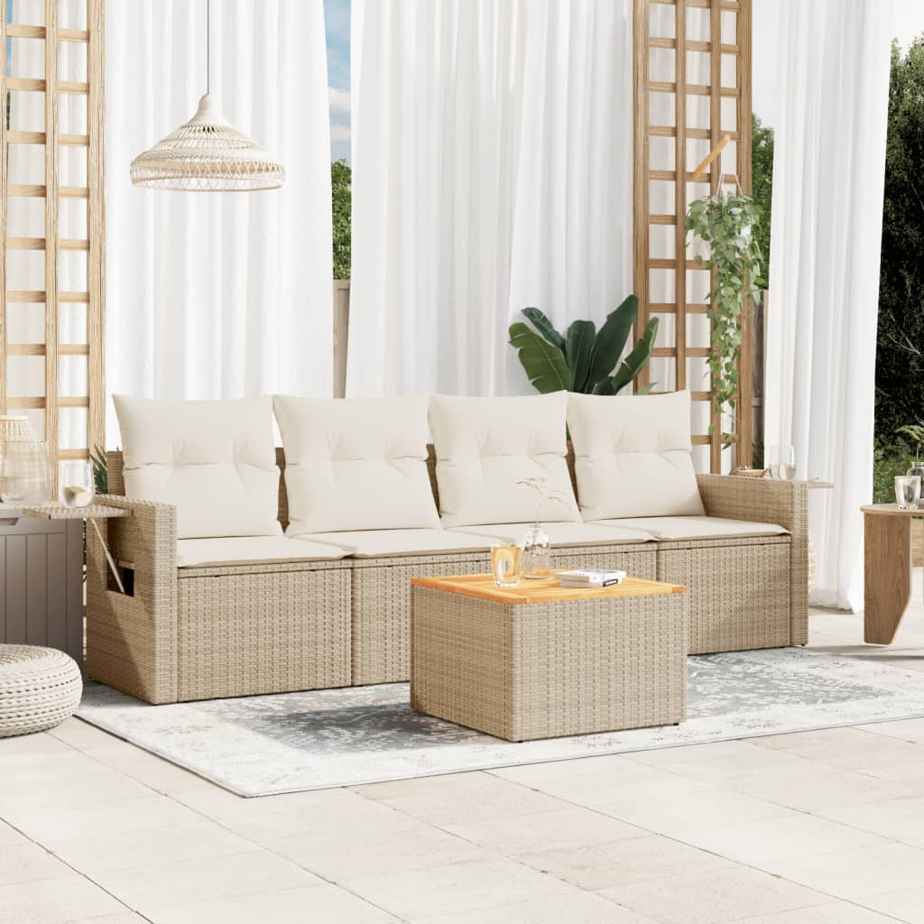 5-tlg. Garten-Sofagarnitur mit Kissen Schwarz Poly Rattan