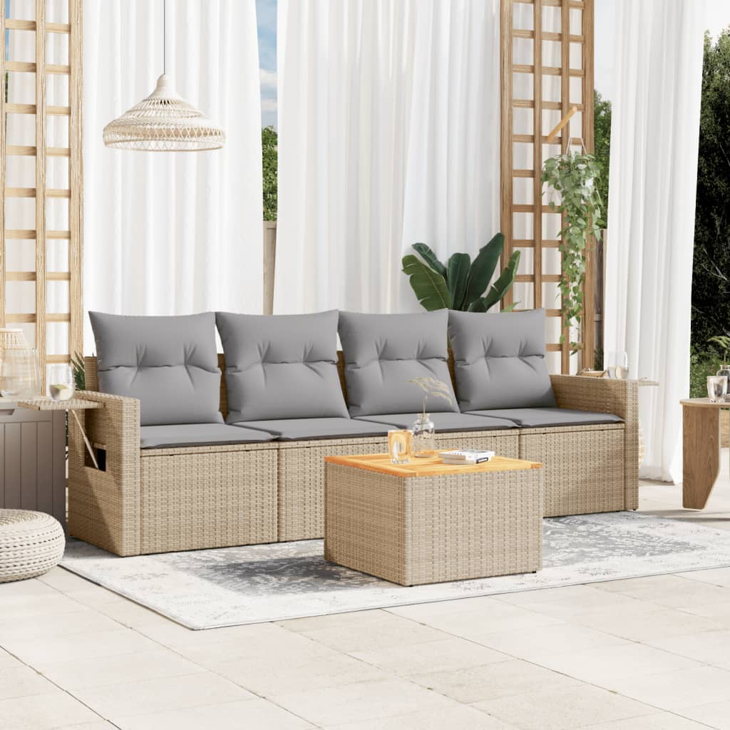 5-tlg. Garten-Sofagarnitur mit Kissen Schwarz Poly Rattan