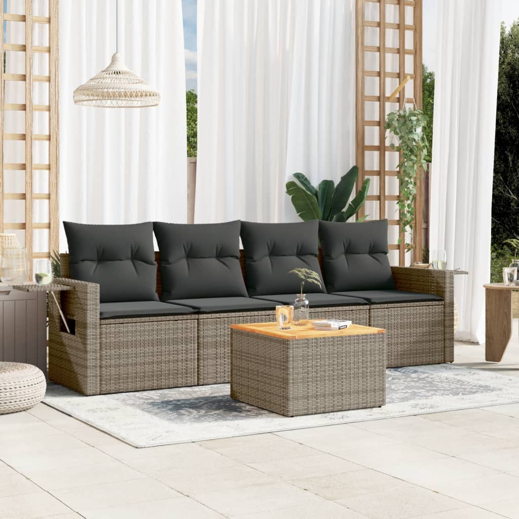 5-tlg. Garten-Sofagarnitur mit Kissen Schwarz Poly Rattan