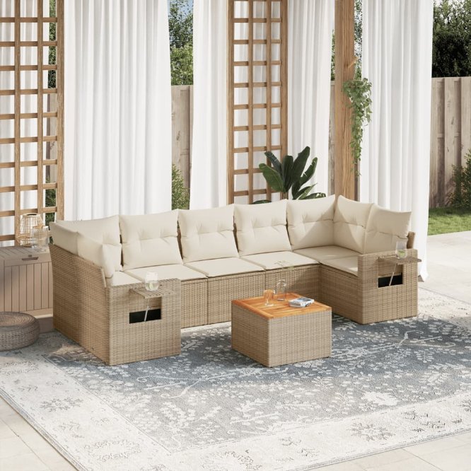 8-tlg. Garten-Sofagarnitur mit Kissen Schwarz Poly Rattan