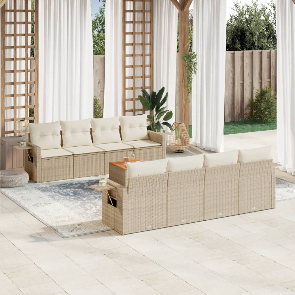 9-tlg. Garten-Sofagarnitur mit Kissen Schwarz Poly Rattan
